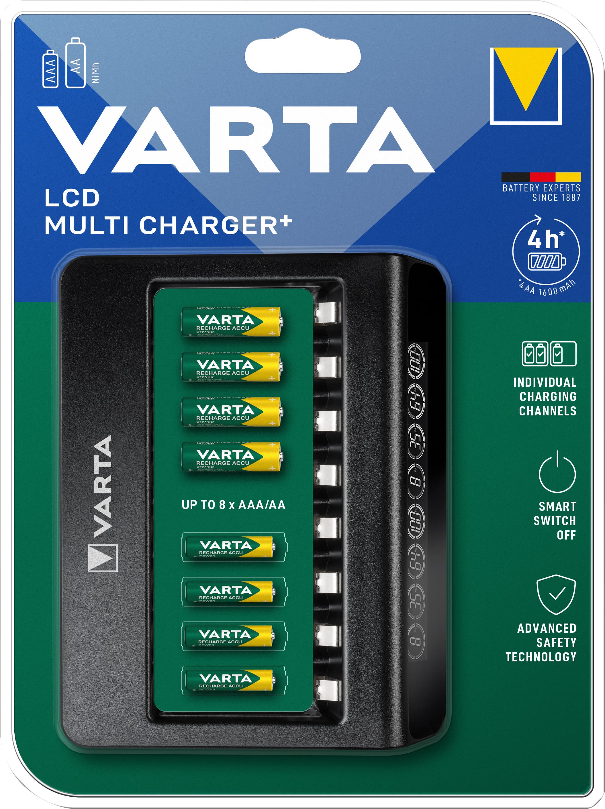 Chargeur 8 voies VARTA Multi rapide pour NiMH AA Mignon, AAA Micro, charge sur un seul arbre, détection des cellules défectueuses