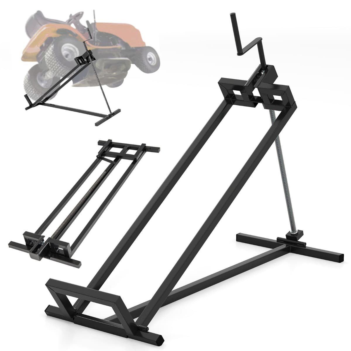 CostwayCric de Tondeuse Autoporté en Acier Lève Tracteur Tondeuse Pliable avec Hauteur Réglable Dispositif de Levage Charge Maximale 400kg Noir