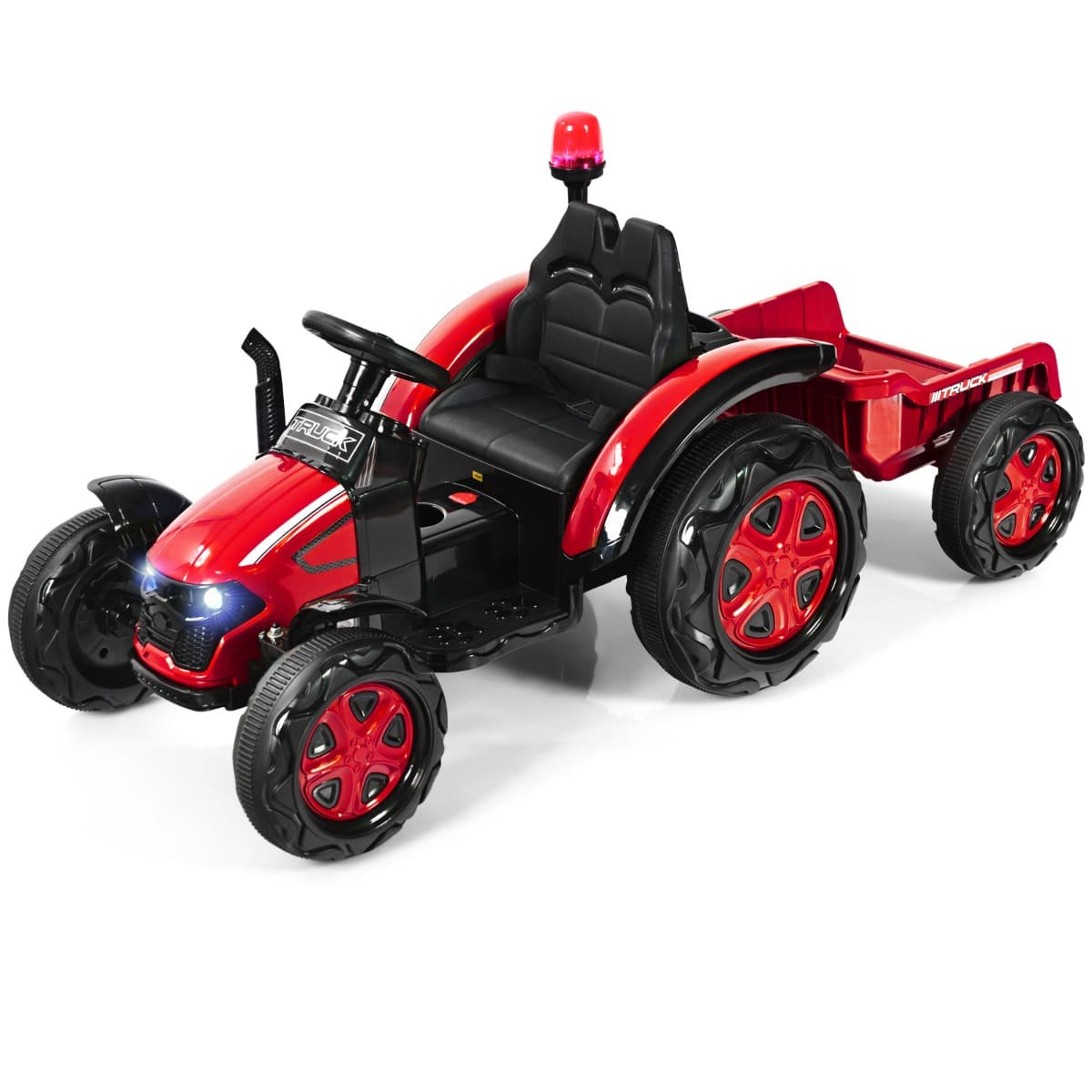 CostwayTracteur Electrique avec Télécommande 2.4G 12V 7AH Vitesse : 3-8 km/h MP3 Port USB pour Enfants de 3 à 8 Ans Rouge
